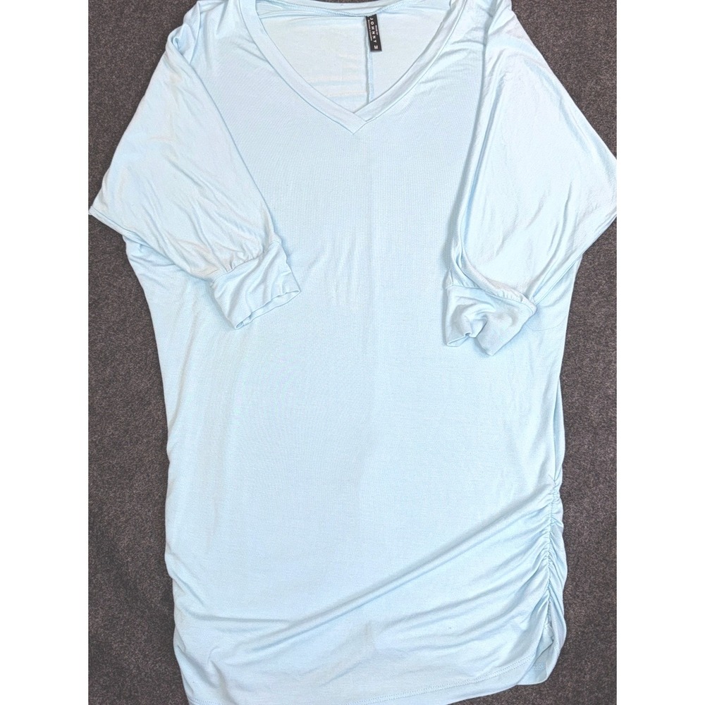 Johnny Was Light Blue Ruched Tunic Top Medium V Neck 3/4 Sleeve Modal Stretch